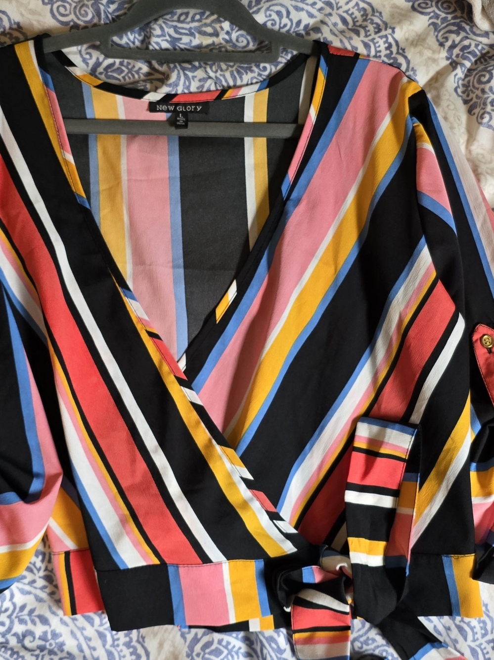 New Glory Women’s Multicolor Striped Wrap Blouse